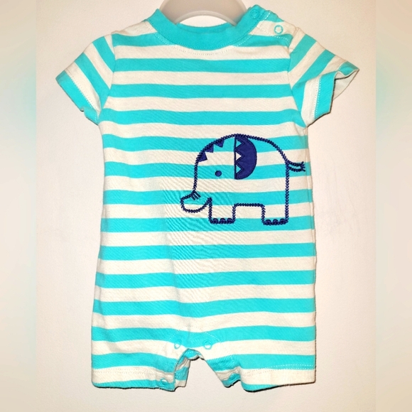 🐘 Vintage Gymboree Elephant Oasis Gray Teal Blue Striped Onesie Outfit 0-3 - Picture 1 of 5